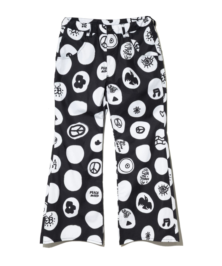 go slow caravan(ゴースローキャラバン) |タイプライター総柄プリントゆったりフレアパンツ (MENS/WOMENS)