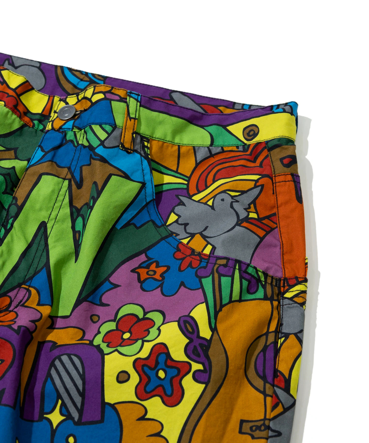 go slow caravan(ゴースローキャラバン) |タイプライター総柄プリントゆったりフレアパンツ (MENS/WOMENS)