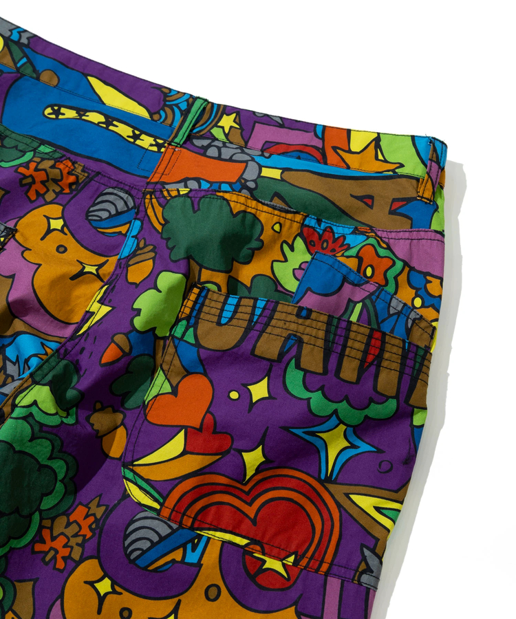 go slow caravan(ゴースローキャラバン) |タイプライター総柄プリントゆったりフレアパンツ (MENS/WOMENS)