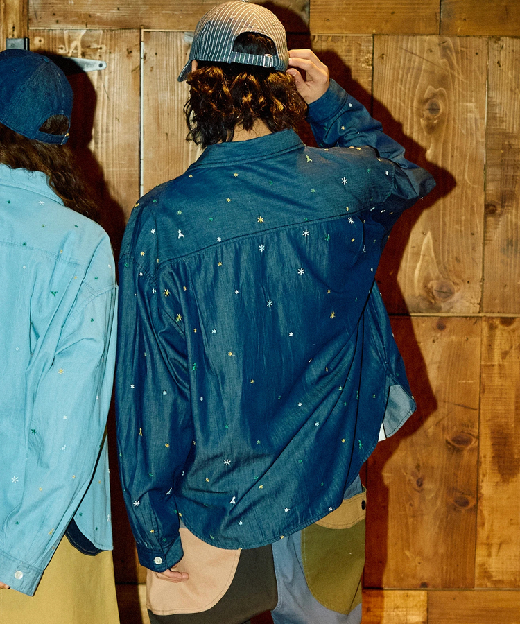 go slow caravan(ゴースローキャラバン) |LIHGT OZデニムパネル刺繍シャツ (MENS)