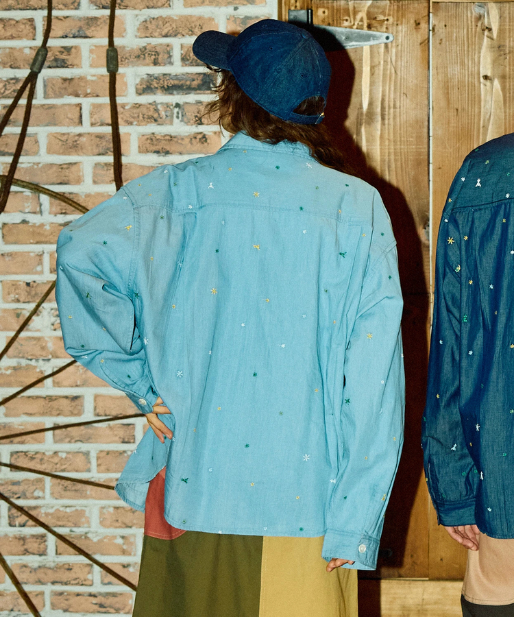 go slow caravan(ゴースローキャラバン) |LIHGT OZデニムパネル刺繍シャツ (MENS)