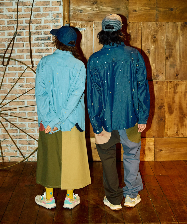 go slow caravan(ゴースローキャラバン) |LIHGT OZデニムパネル刺繍シャツ (MENS)