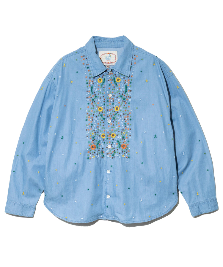 go slow caravan(ゴースローキャラバン) |LIHGT OZデニムパネル刺繍シャツ (MENS)