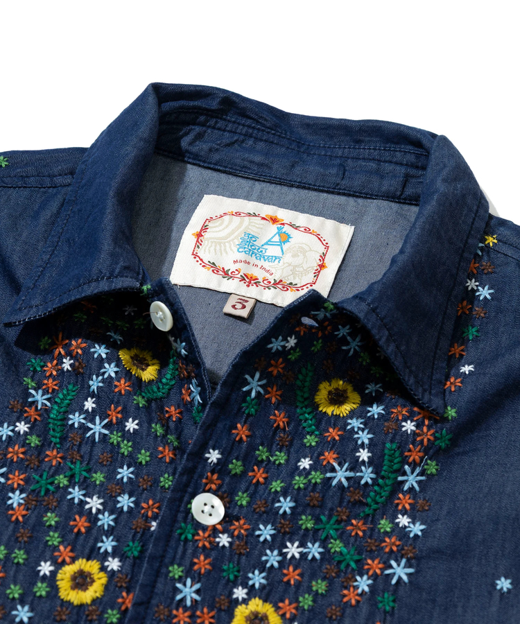 go slow caravan(ゴースローキャラバン) |LIHGT OZデニムパネル刺繍シャツ (MENS)