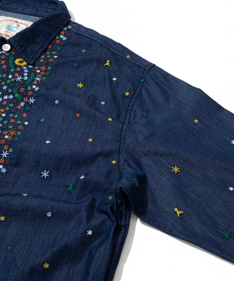 go slow caravan(ゴースローキャラバン) |LIHGT OZデニムパネル刺繍シャツ (MENS)