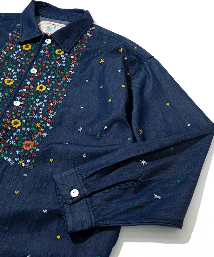 go slow caravan(ゴースローキャラバン) |LIHGT OZデニムパネル刺繍シャツ (MENS)