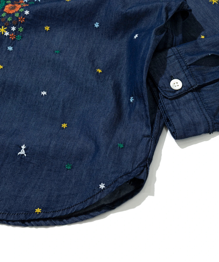 go slow caravan(ゴースローキャラバン) |LIHGT OZデニムパネル刺繍シャツ (MENS)