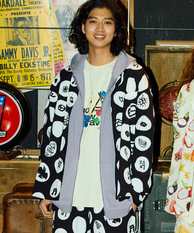 go slow caravan(ゴースローキャラバン) |ストレッチサッカー総柄プリントユーティリティーシャツ (MENS/WOMENS)