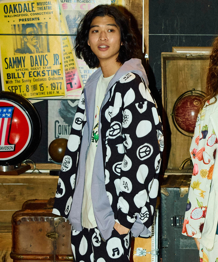 go slow caravan(ゴースローキャラバン) |ストレッチサッカー総柄プリントユーティリティーシャツ (MENS/WOMENS)