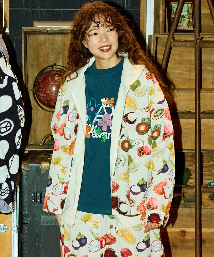 go slow caravan(ゴースローキャラバン) |ストレッチサッカー総柄プリントユーティリティーシャツ (MENS/WOMENS)