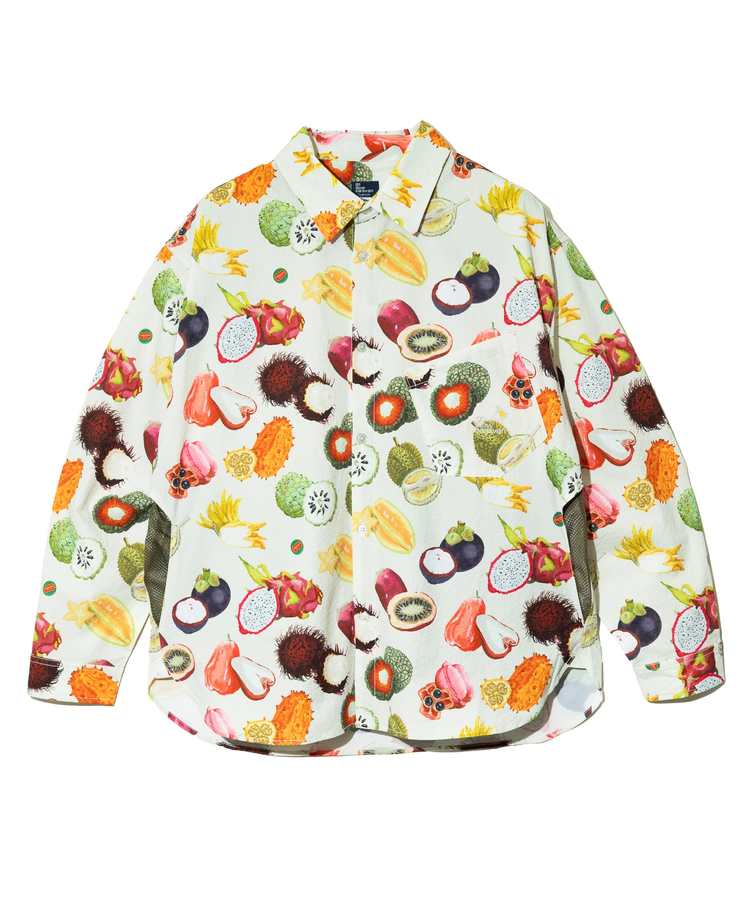 go slow caravan(ゴースローキャラバン) |ストレッチサッカー総柄プリントユーティリティーシャツ (MENS/WOMENS)