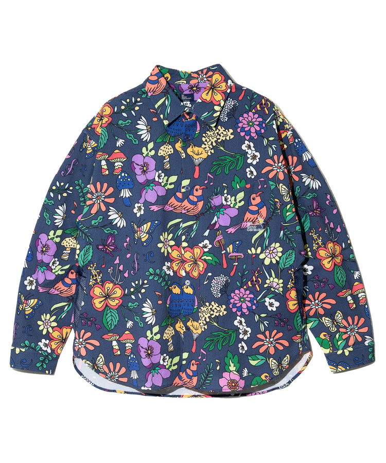 go slow caravan(ゴースローキャラバン) |ストレッチサッカー総柄プリントユーティリティーシャツ (MENS/WOMENS)