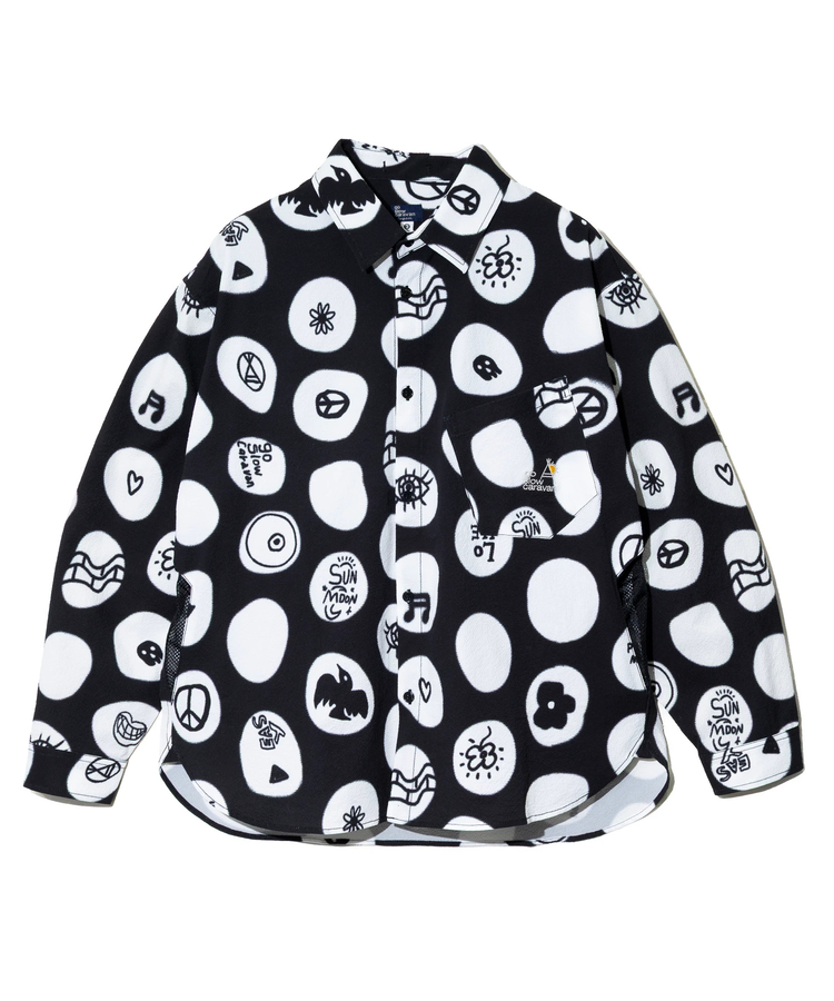 go slow caravan(ゴースローキャラバン) |ストレッチサッカー総柄プリントユーティリティーシャツ (MENS/WOMENS)