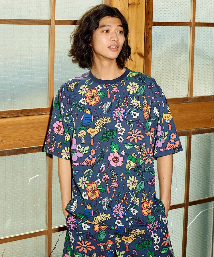 go slow caravan(ゴースローキャラバン) |ストレッチサッカー総柄プリントS/STEE (MENS)