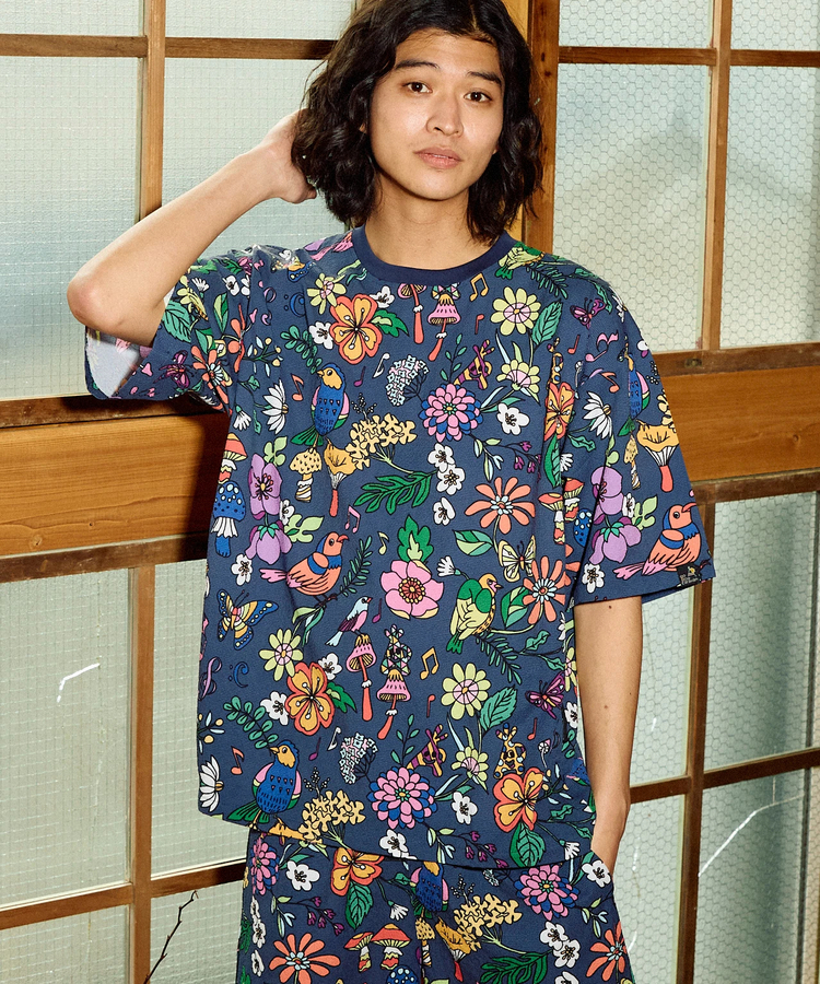 go slow caravan(ゴースローキャラバン) |ストレッチサッカー総柄プリントS/STEE (MENS)