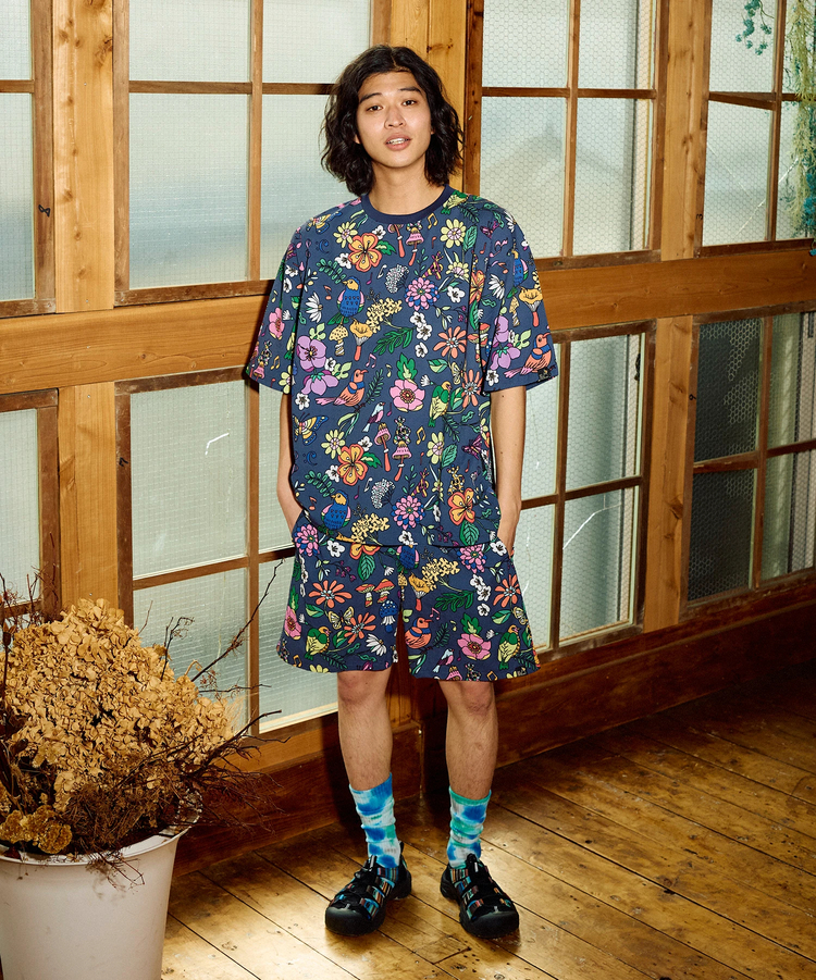 go slow caravan(ゴースローキャラバン) |ストレッチサッカー総柄プリントイージーショーツ (MENS)