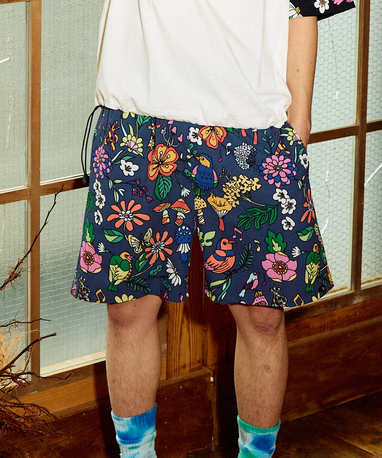 go slow caravan(ゴースローキャラバン) |ストレッチサッカー総柄プリントイージーショーツ (MENS)