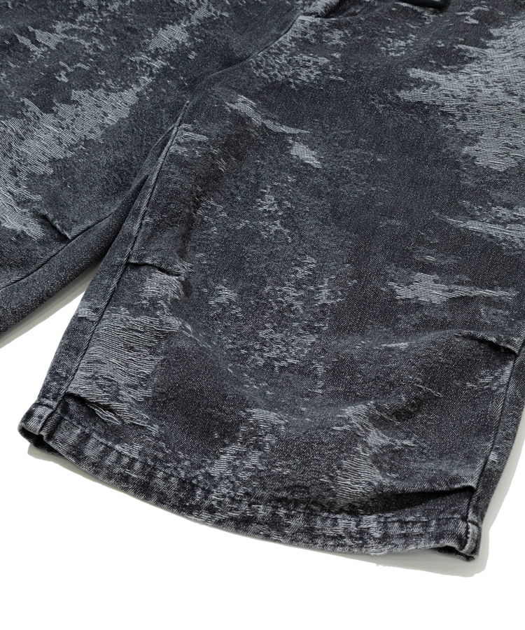 go slow caravan(ゴースローキャラバン) |ジャガードデニムケミカルブリーチワイドハーフパンツ (MENS)