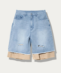 go slow caravan(ゴースローキャラバン) |デニム×ツイルUSED加工レイヤードハーフパンツ (MENS)