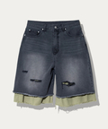 go slow caravan(ゴースローキャラバン) |デニム×ツイルUSED加工レイヤードハーフパンツ (MENS)