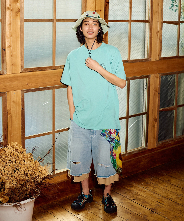 go slow caravan(ゴースローキャラバン) |デニム×ツイルUSED加工レイヤードハーフパンツ (MENS)