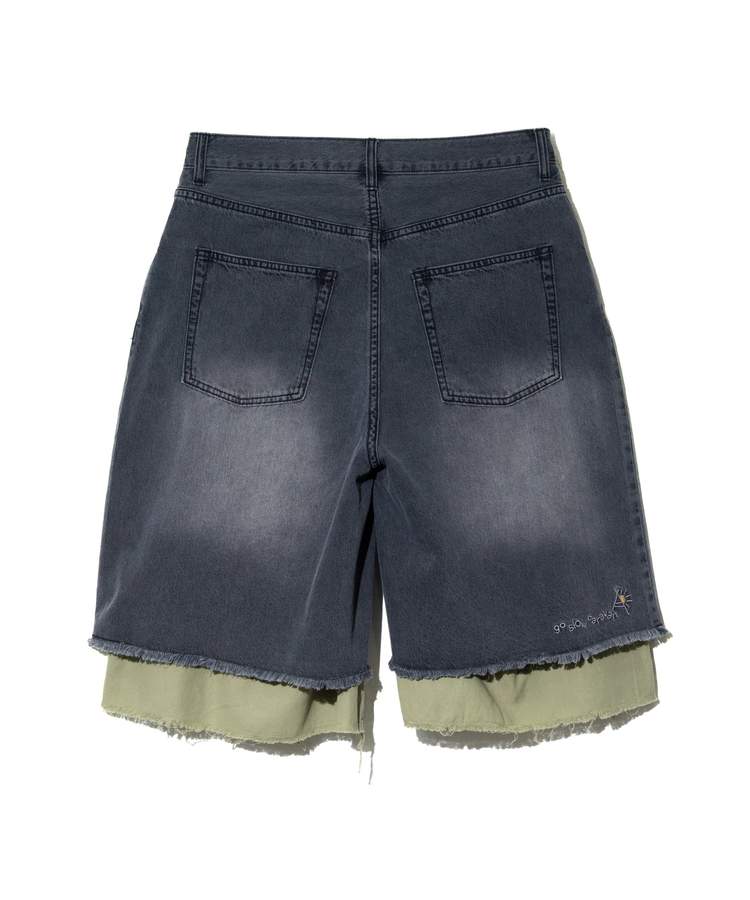 go slow caravan(ゴースローキャラバン) |デニム×ツイルUSED加工レイヤードハーフパンツ (MENS)