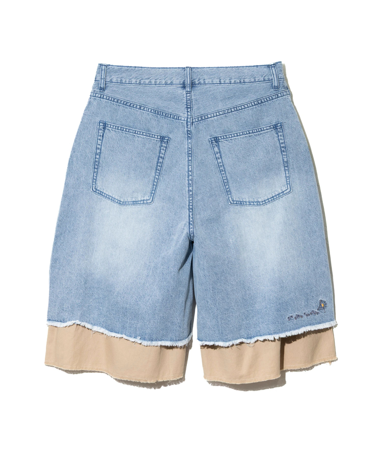 go slow caravan(ゴースローキャラバン) |デニム×ツイルUSED加工レイヤードハーフパンツ (MENS)