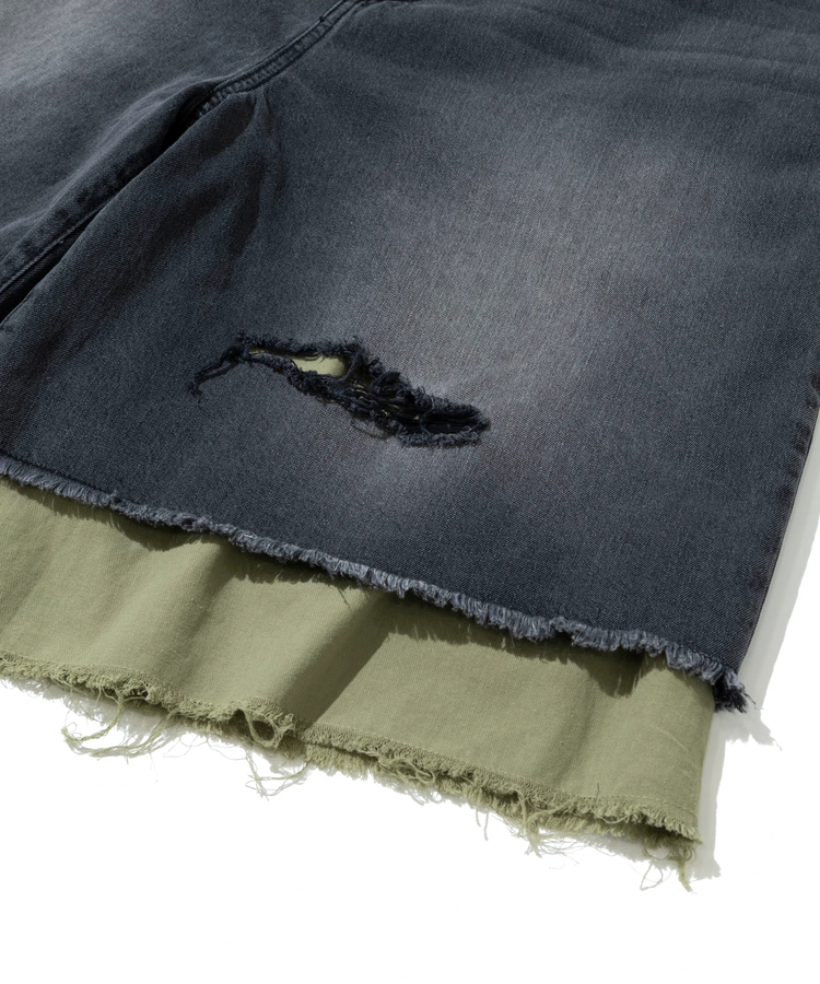 go slow caravan(ゴースローキャラバン) |デニム×ツイルUSED加工レイヤードハーフパンツ (MENS)