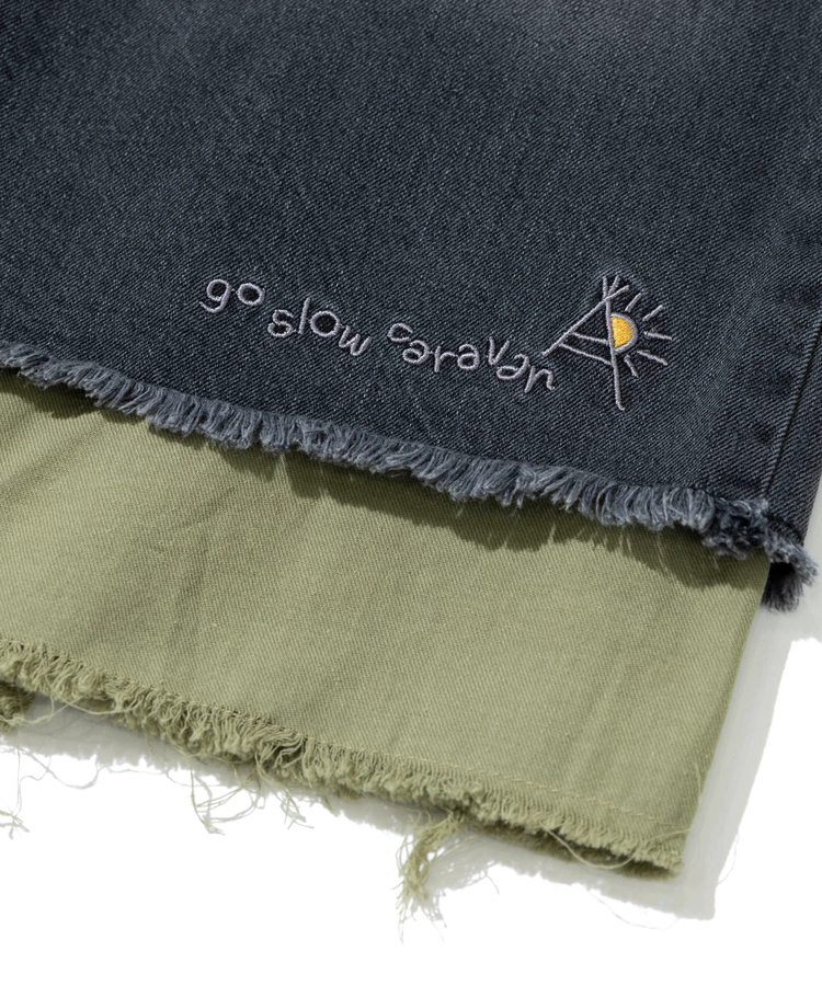 go slow caravan(ゴースローキャラバン) |デニム×ツイルUSED加工レイヤードハーフパンツ (MENS)