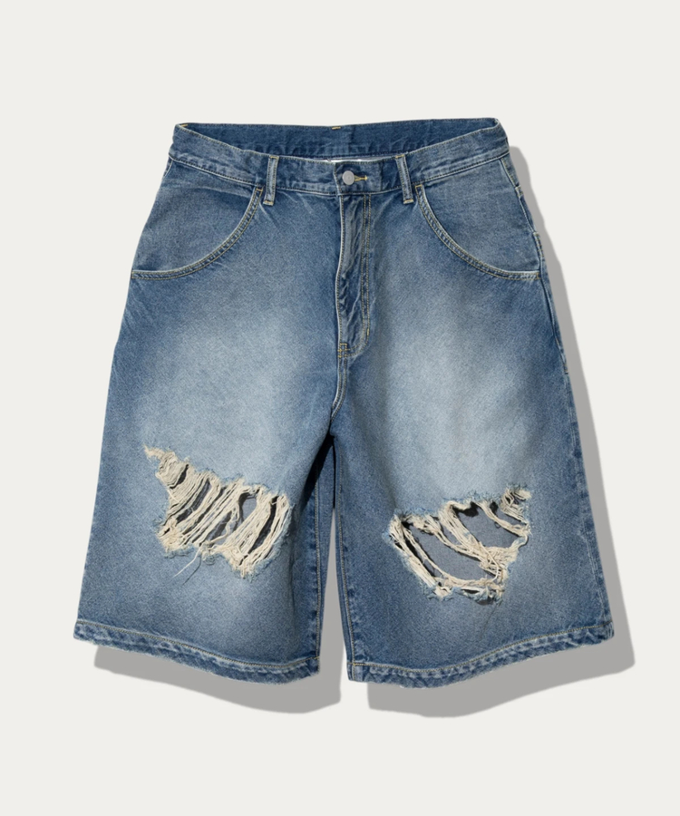 go slow caravan(ゴースローキャラバン) |10ozデニムバイアスダメージワイドショーツ (MENS)