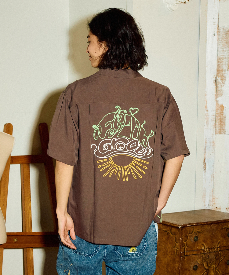 go slow caravan(ゴースローキャラバン) |LINEN/COTTONチェーン刺繍S/Sオープンシャツ (MENS)