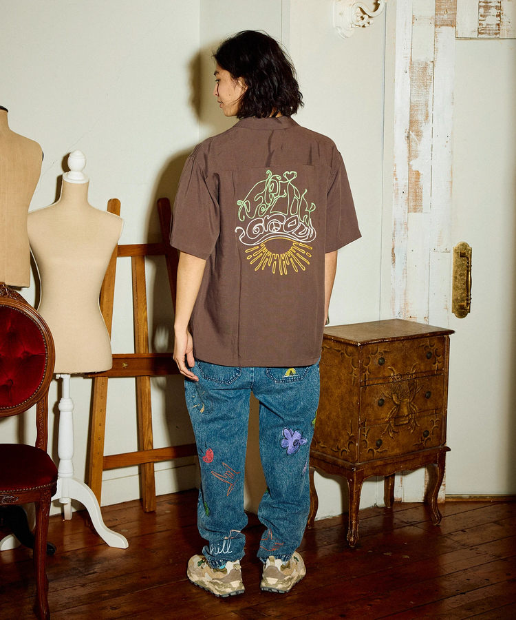 go slow caravan(ゴースローキャラバン) |LINEN/COTTONチェーン刺繍S/Sオープンシャツ (MENS)