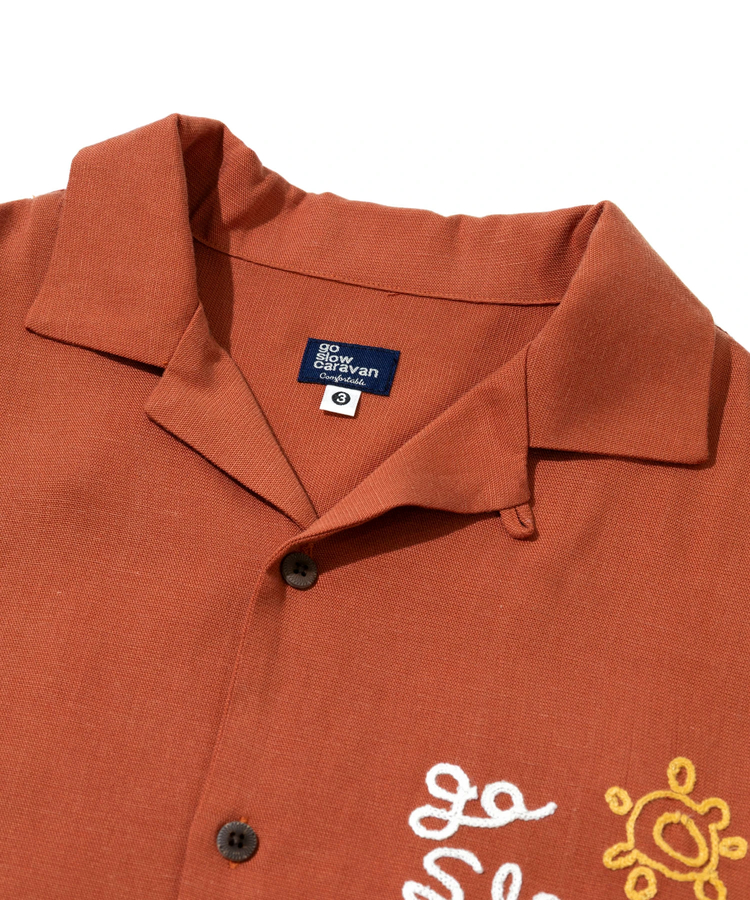 go slow caravan(ゴースローキャラバン) |LINEN/COTTONチェーン刺繍S/Sオープンシャツ (MENS)