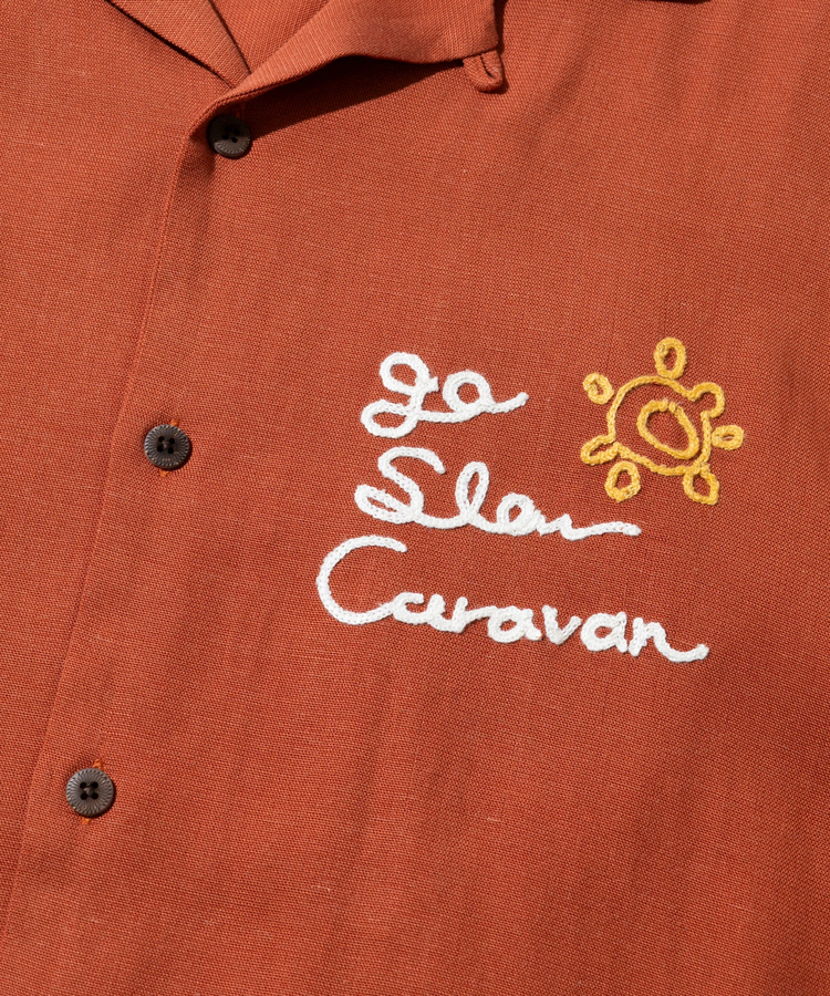 go slow caravan(ゴースローキャラバン) |LINEN/COTTONチェーン刺繍S/Sオープンシャツ (MENS)