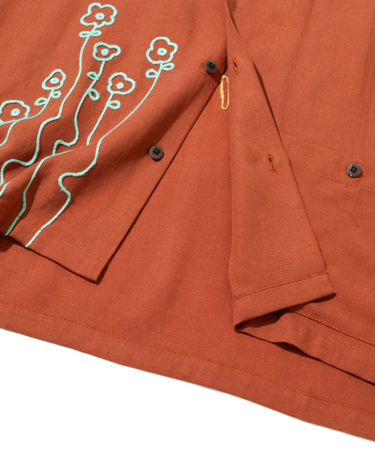 go slow caravan(ゴースローキャラバン) |LINEN/COTTONチェーン刺繍S/Sオープンシャツ (MENS)