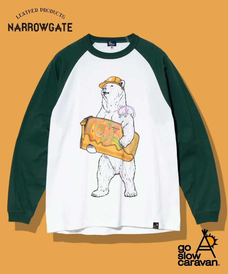 go slow caravan(ゴースローキャラバン) |【 NARROW GATE × go slow caravan 】お財布クマ ラグランL/S TEE (MENS)