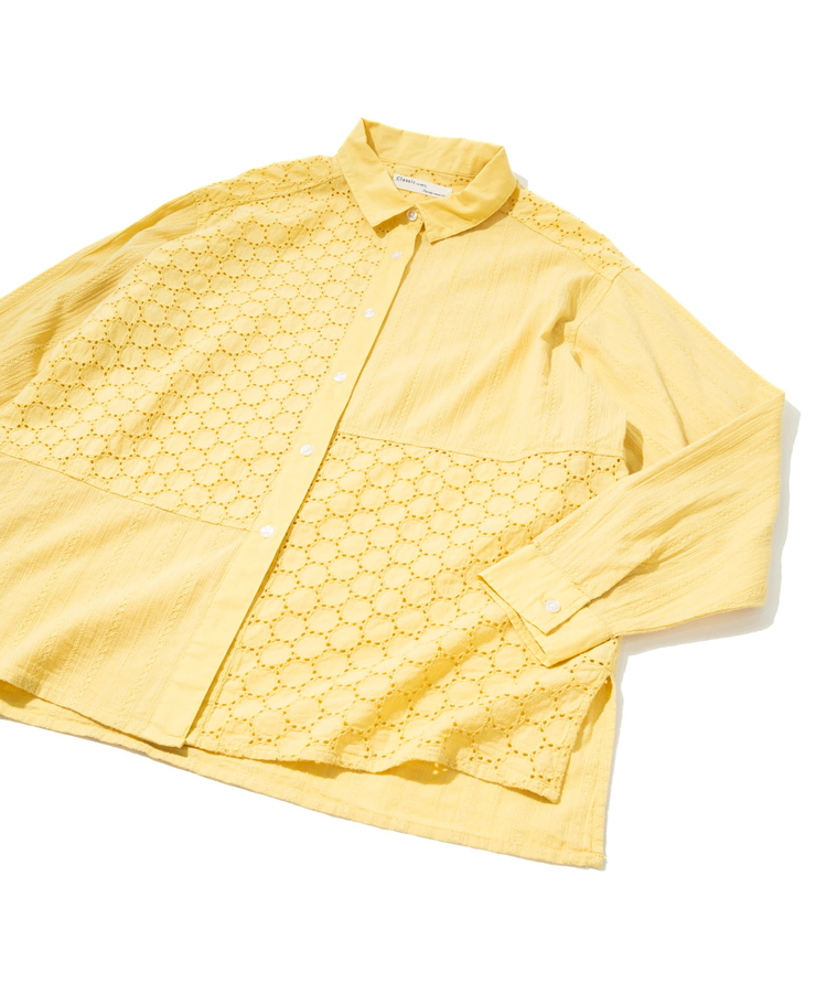 GENTIL/ジャンティー ジャガードレース切替シャツ (WOMENS