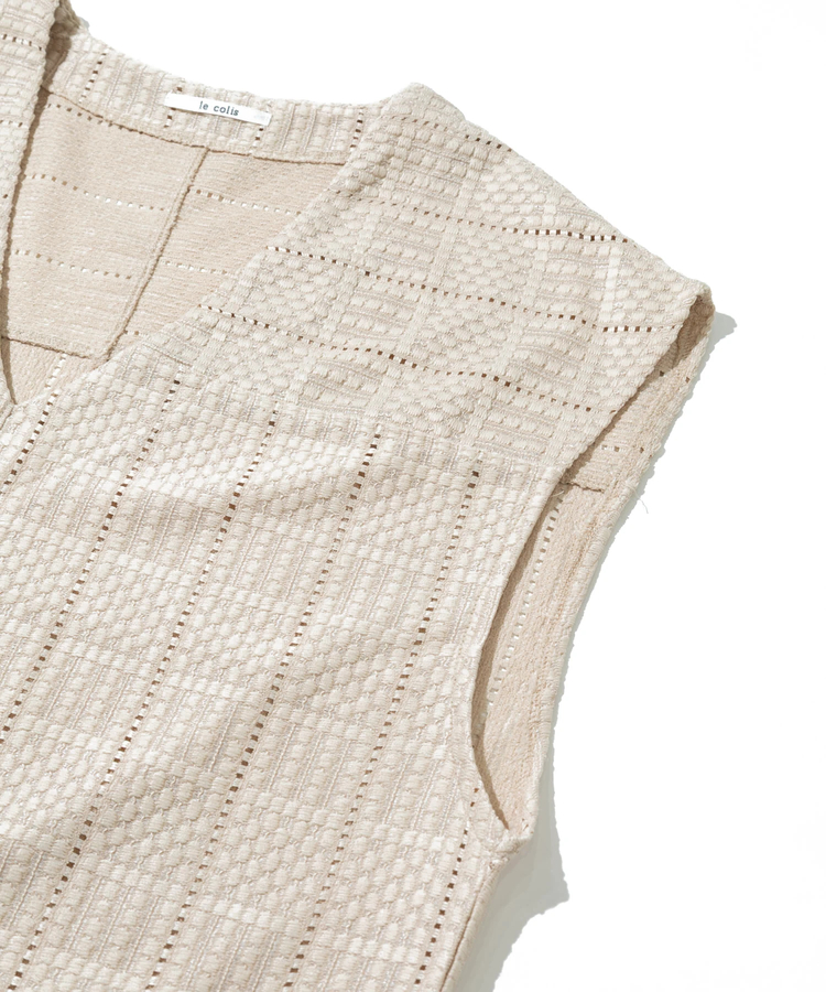 go slow caravan(ゴースローキャラバン) |le colis/ルコリ レースニットソーパッチワーク風Vネックベスト (WOMENS)