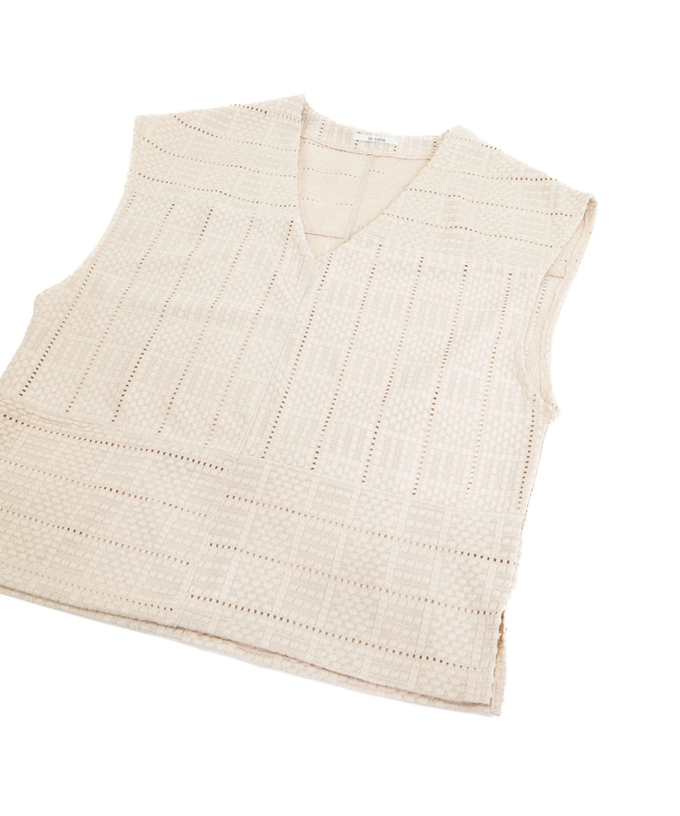go slow caravan(ゴースローキャラバン) |le colis/ルコリ レースニットソーパッチワーク風Vネックベスト (WOMENS)