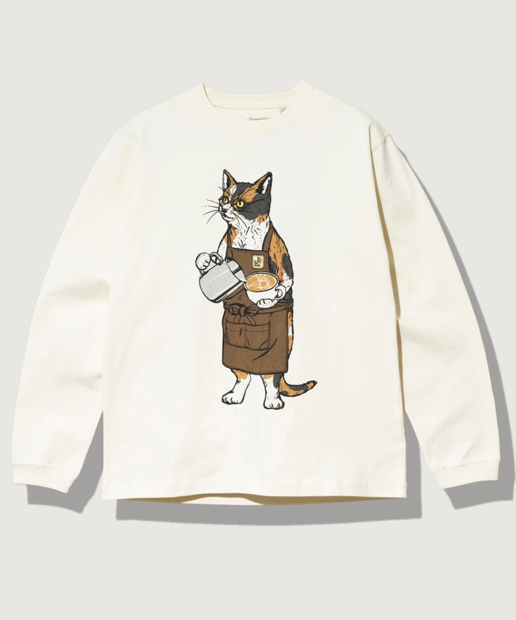 go slow caravan(ゴースローキャラバン) |超ヘビーUSA/C バリスタ猫 ロングスリーブ TEE (MENS/WOMENS)