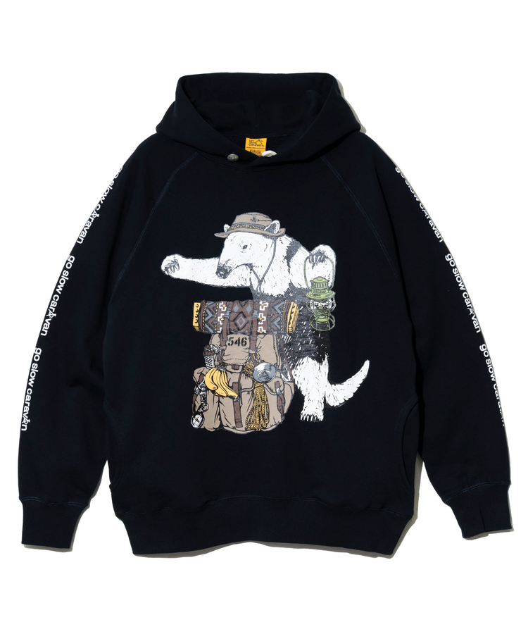 go slow caravan(ゴースローキャラバン) |空紡糸裏毛 野営アリクイ プルパーカー (MENS/WOMENS)