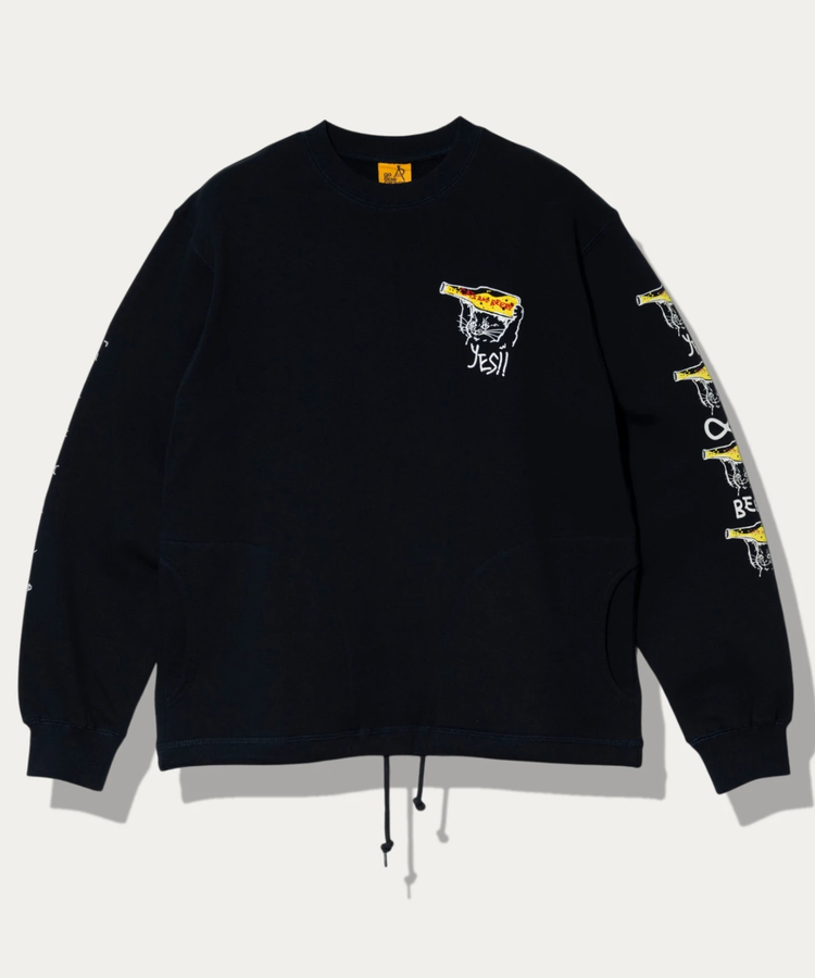 go slow caravan(ゴースローキャラバン) |空紡糸裏毛 猫と麦酒 ヘムスピンドルクルースウェット (MENS/WOMENS)