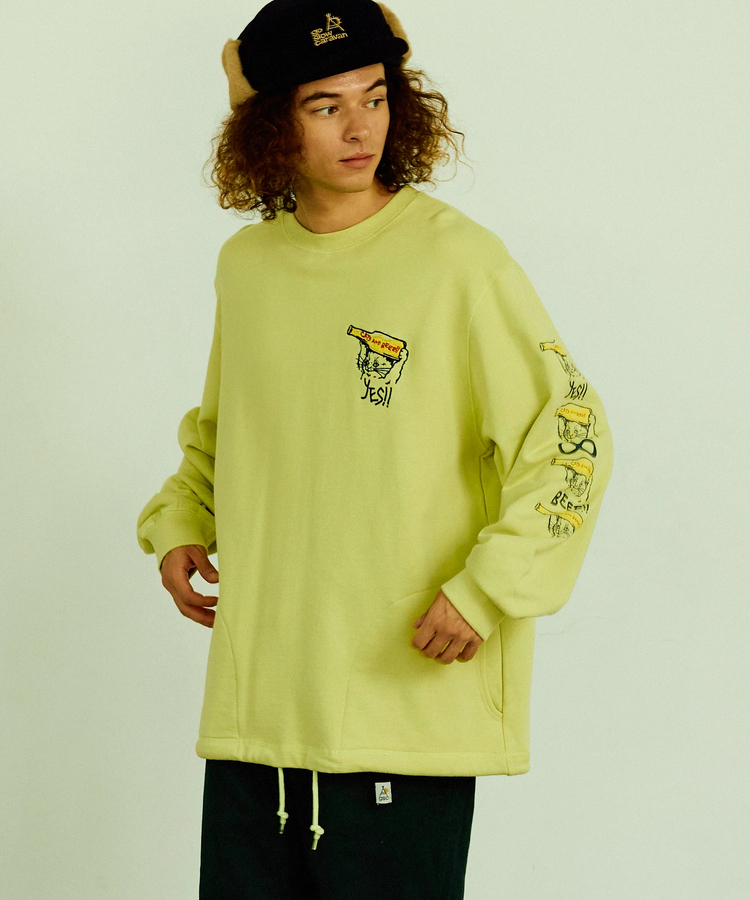 go slow caravan(ゴースローキャラバン) |空紡糸裏毛 猫と麦酒 ヘムスピンドルクルースウェット (MENS/WOMENS)