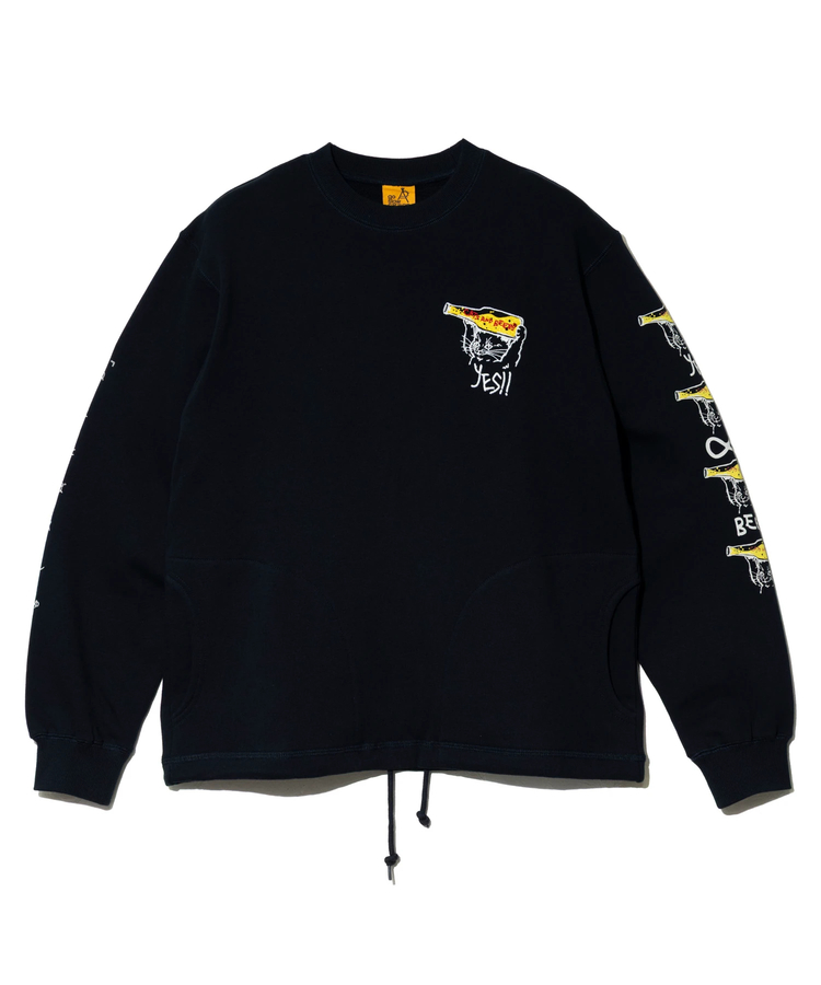go slow caravan(ゴースローキャラバン) |空紡糸裏毛 猫と麦酒 ヘムスピンドルクルースウェット (MENS/WOMENS)