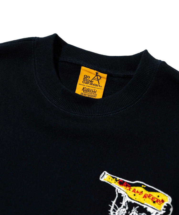 go slow caravan(ゴースローキャラバン) |空紡糸裏毛 猫と麦酒 ヘムスピンドルクルースウェット (MENS/WOMENS)