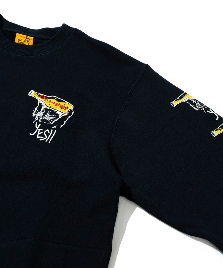 go slow caravan(ゴースローキャラバン) |空紡糸裏毛 猫と麦酒 ヘムスピンドルクルースウェット (MENS/WOMENS)