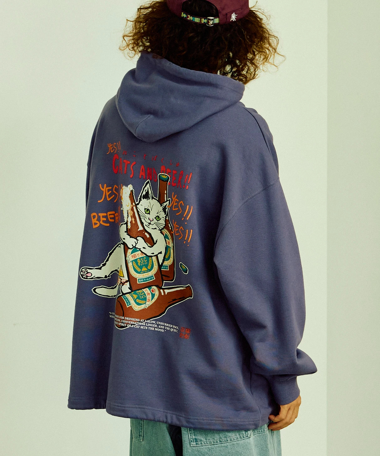 go slow caravan(ゴースローキャラバン) |空紡糸裏毛 猫と麦酒ヘムスピンドル BOX フーディー (MENS/WOMENS)