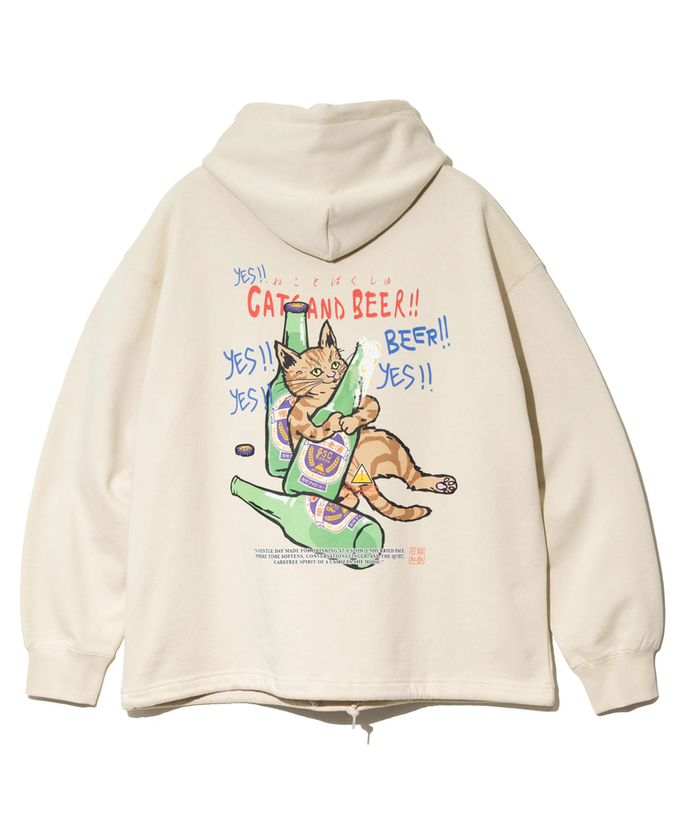 go slow caravan(ゴースローキャラバン) |空紡糸裏毛 猫と麦酒ヘムスピンドル BOX フーディー (MENS/WOMENS)