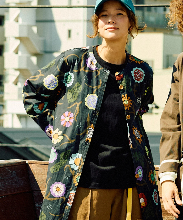 go slow caravan(ゴースローキャラバン) |オリジナル総柄Ptノーカラーロングシャツワンピース (WOMENS)