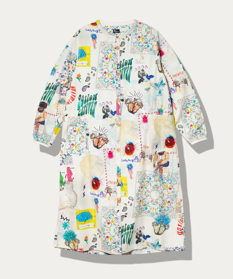 go slow caravan(ゴースローキャラバン) |オリジナル総柄Ptノーカラーロングシャツワンピース (WOMENS)